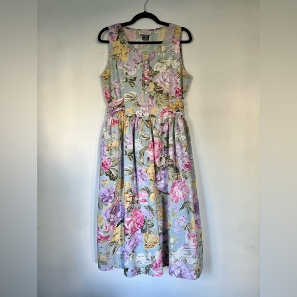 Vintage Dresses & Skirts - Vintage Sugar Co. Ltd Floral Midi Sleeveless Sundress Jumper Cottagecore size L